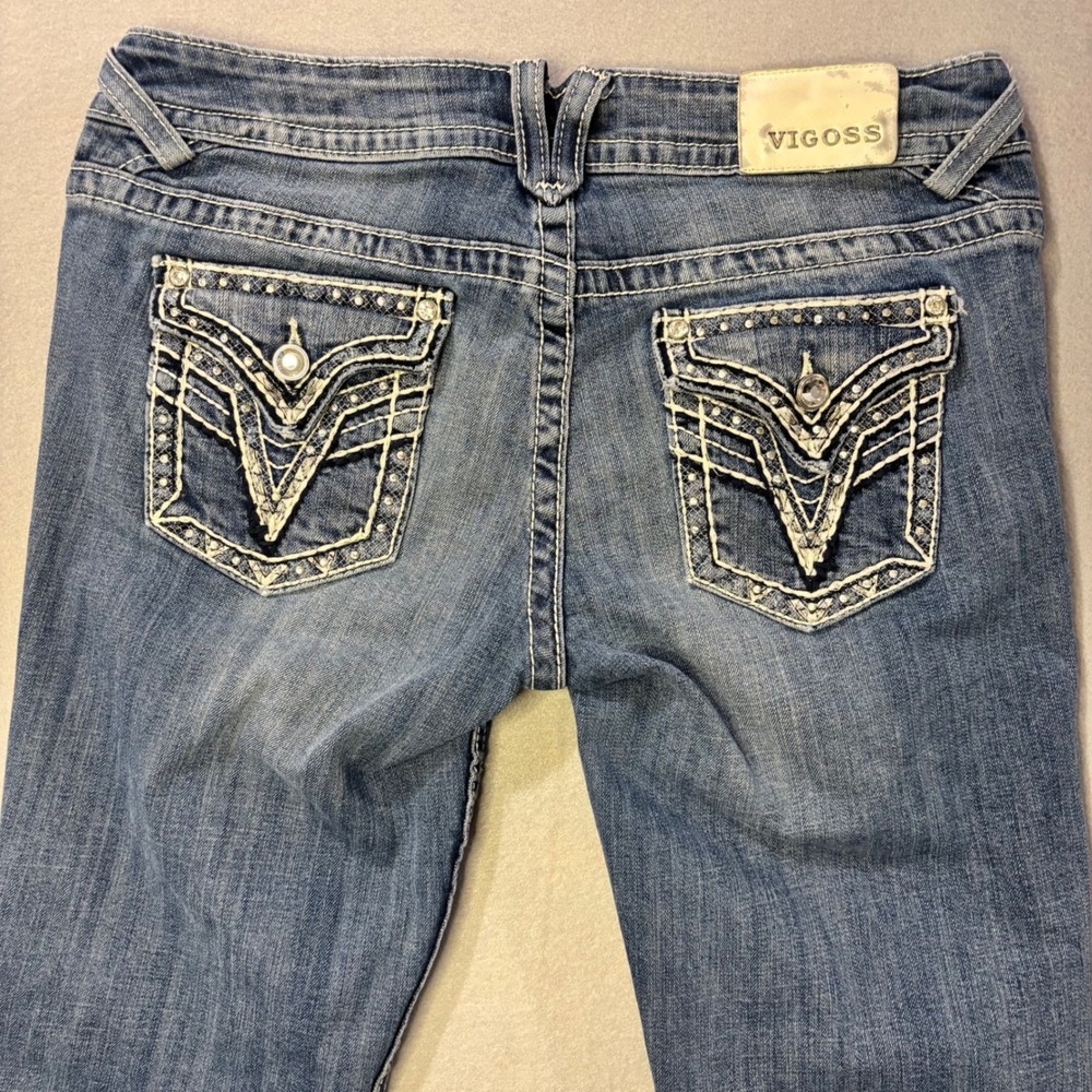 Vigoss The New York Y2K Capri Jeans Blue Medium Wash Rhinestone Size 11/12